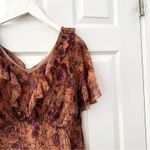 Sundance Silk Elysian Garden Orange Tan Wildflower Floral Print Ruffle Dress 10 Photo 11