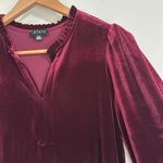1. State  Velvet Long Sleeve Split V-neck Tiered Mini Dress in Deep Burgundy sz M Photo 4