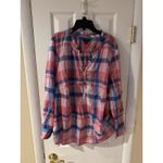 Talbots  Plus Tunic Top 2X Half Button Ruffle Neck Cotton Lightweight Pink Plaid Photo 1
