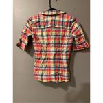 American Eagle Plaid Button Up Polo Short Sleeve Or 3/4 Sleeve Top Size 0 Photo 1