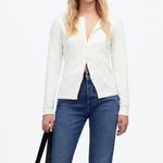 Madewell Ribbed Button-Front Cardigan in Eyelet White, Size XXS Photo 0