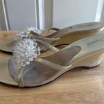 J. Renee Women's Gold & Clear Beaded Slide Wedge Sandals Size 10M Sku 2982 Photo 3
