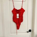 ZARA NWT Women's ‎ Red Lace Up Satin Effect Star Print Bodysuit Size Medium Photo 1