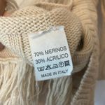 Vintage Sirio Italy Merino Wool Knit Beige Cream Button Fringe Cardigan Sweater Size L Photo 9