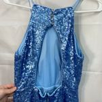 Azazie  women's baby blue sequin high neck jeweled maxi formal gown prom dress 6 Photo 5