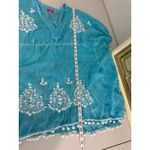 Ranee's Teal Blue Boho Embroidered Pom Photo 4