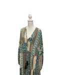 Ces Femme Mixed Print Tassels Tie Cover Up Size Large Green Photo 2