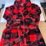 Victoria's Secret  PINK Red & Black Buffalo Plaid Robe Dog Pattern Women’s XS/S Photo 4