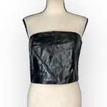 ROTATE BIRGER CHRISTENSEN Emili Crop Top Faux Leather Black Logo Photo 2