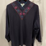 Funky 80’s oversized textured double v scallop neck sweatshirt top geometric Blue Size 2X Photo 0