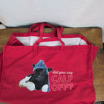 Did You Say Calf Off? Red Canvas Novelty Print Large Tote bag Photo 2