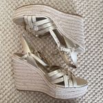 Coach Dottie Gold Metallic Leather Jute Espadrille Wedge Sandals Size 7.5 Photo 3