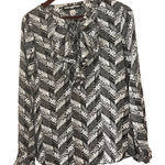 Karl Lagerfeld Karl Lagerfield Paris Tie Front Ruffle Long Sleeve Blouse Black White Medium Photo 0