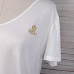 LAUREN (Ralph Lauren) Women's Cotton V Neck Logo Tee White/Gold Photo 1