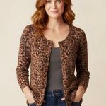 Classiques Entier  Brown Animal Print Silk Cashmere Blend Cardigan Sweater Sz L Photo 3