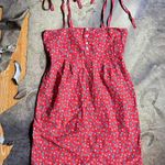 American Vintage Red Floral Print Tie Sleeve Dress Photo 0