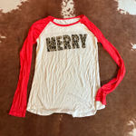 About A Girl Christmas top that says "Merry" in cheetah print size small Photo 0