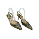 Manolo Blahnik  Olive Green Satin Crystal Jeweled Luxury Slingback Heels 39.5 Photo 0