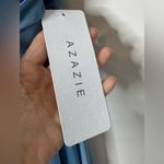 Azazie NWT CHARLIZE Steel Blue A-Line One Shoulder Mesh Dress size 14 Photo 5