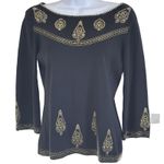 Joseph A  Black Knit Beaded Embellished Top Gold Embroidery Medium Vintage Y2K Photo 0