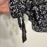Mystree  Boho Navy Green Floral Tassel Sleeve V-Neck Blouse Size L Photo 3