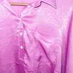 Andree by Unit  100% Polyester Shiny New Purple Cuffed Short Sleeve Blouse Photo 4