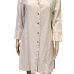 Bahar Linen 3 Quarter Sleeve Button Up Tapered Beaded Shirt Dress Womens 2 Blue Photo 1