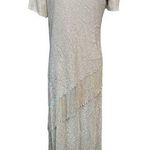 Vtg SL Fashions Cream Gold Lame Sparkly Formal Long Party Dress with Fringe 6 Photo 0