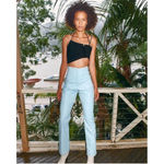 Paris Georgia Faux Leather Bootleg Pants in Mineral Blue Medium New Trousers Photo 13