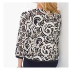 Chico's ‎ traveler collection scrolls bomber jacket- Navy blue/White/Gold SZ 2 Photo 1