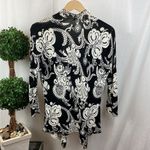 Cache  Black & White Floral Print Long Sleeve Open Front Knit Cardigan Sweater S Photo 1