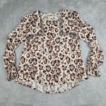 Savanna Jane Women's Top M Blouse Animal Print Embroidered Long Sleeve Western Brown Size M Photo 0
