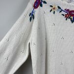 American Vintage Vtg CG Designs Women Sweater Sz M White Floral Embroidered Grandma Cottage Core Photo 2