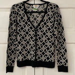 Talbots Patterned Merino Wool Cardigan Chain Link Black and Cream Sweater Fall Photo 0