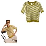 Maeve Anthropologie Harmon Jacquard Yellow Cream Sweater Short Sleeve Size XS Photo 1