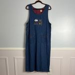 Bobbie Brooks Blue Denim Jumper Dress Embroidery Plaid Gingham Sz L Grandmacore Size L Photo 2