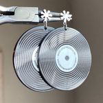 Handmade funky y2k retro style vinyl record dangle earrings💕 Photo 2