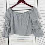 Charlotte Russe  Striped Puff Sleeve‎ Crop Shirt Black White XS Off The Shoulder Photo 7