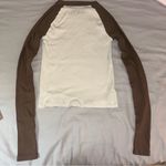 Brandy Melville John Galt Cream & Brown Belle Colorblock Long Sleeve Top, Ribbed Full-Length Photo 8