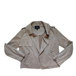 Haute Monde Motorcycle Suede Taupe Beige Jacket Sz S Lightweight Blazer Zip Pockets Photo 2