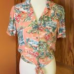 American Eagle  90s Does 70s Floral Button Up Tie Front Shirt Photo 7