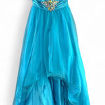 Blue beaded strapless prom dress with rhinestones Cassandra stone 4 Photo 0