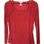 Sundance Linen Striped Long Sleeve Top Red White Blue Trim Lightweight Sheer Photo 0