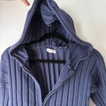 Aeropostale Navy Blue Ribbed Cropped Hoodie Double Zip Up Long Sleeve Women's M Photo 1