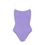 HUNZA G Pamela Seersucker One Piece Swim, Lilac/White, OS Purple Size undefined Photo 11