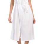 Vince  Sleeveless Shirred Band Collar Linen Blend Midi Dress in White Size: M Photo 0