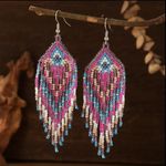 Colorful Beads Tassel Dangle Earrings‎ Retro Bohemian Ethnic Style Brown Photo 6