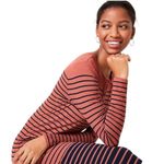 Loft NWT Striped Long Sleeve Henley Midi Dress in Copper Red/Navy Photo 91