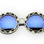 new Oversized Flower Baroque Round Sunglasses ❁ Vintage Gold Blue Mirror Lens ❁ Photo 1