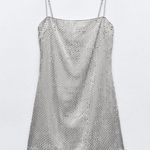 ZARA NWT Silver Beaded Mini dress with adjustable Straps and Zipper closure Photo 2